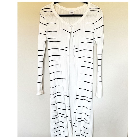 Cabi Dashes Sweater Long Duster White Button Front Ribbed Sz Small - Picture 5 of 8
